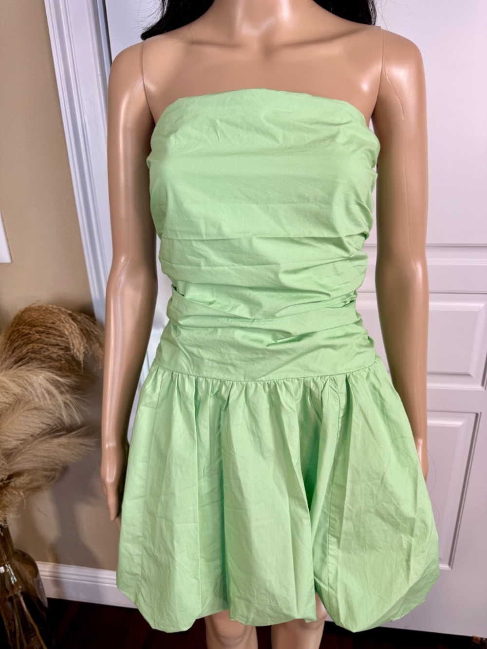 MINT COLORED STRAPLESS DROP WAIST BUBBLE HEM MINI DRESS WITH POCKETS - NWT - Picture 6 of 15